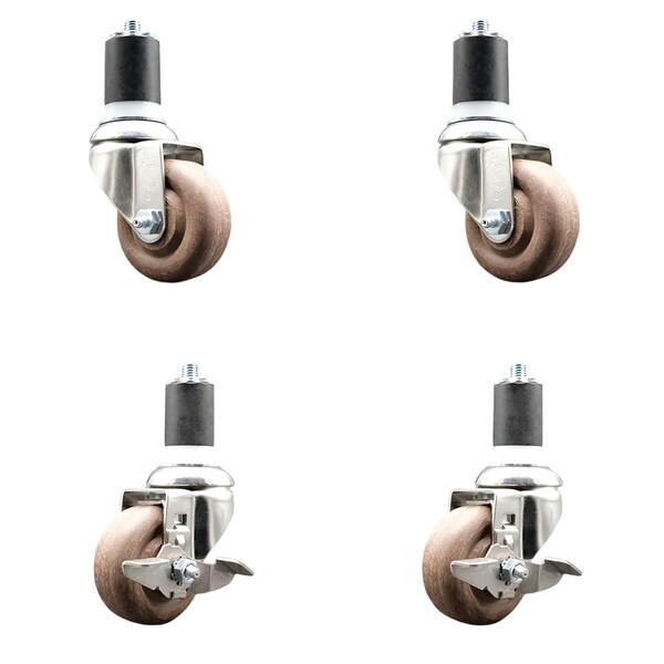 Service Caster 3.5 Inch 316SS High Temp Glass Filled Nylon 1-3/4 Inch Stem Caster Brake, 2PK SS316EX20S3514-GFNSHT-2-TLB-2-134 - main